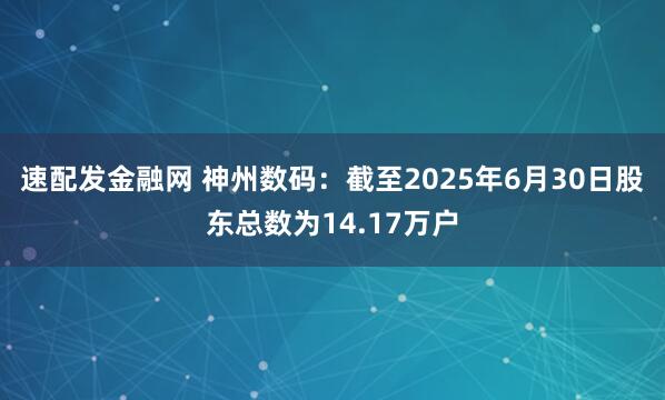 速配发金融网 神州数码：截至2025年6月30日股东总数为14.17万户