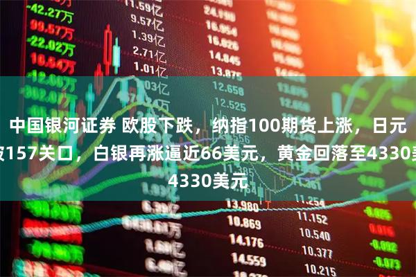 中国银河证券 欧股下跌，纳指100期货上涨，日元跌破157关口，白银再涨逼近66美元，黄金回落至4330美元